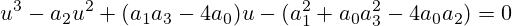 u^3-a_2u^2+(a_1a_3-4a_0)u-(a_1^2+a_0a_3^2-4a_0a_2)=0