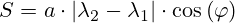 S=a\cdot|\lambda_2-\lambda_1|\cdot\cos\left(\varphi\right)