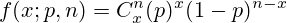 f(x;p,n) = C^{n}_x (p)^x (1-p)^{n-x}