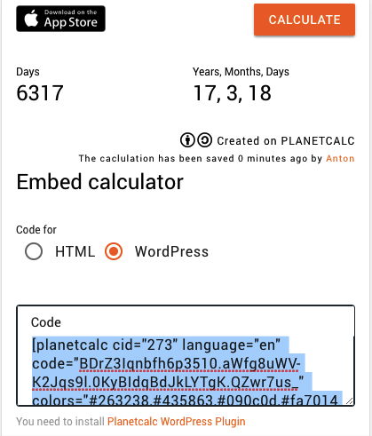 Planetcalc widget embedding code